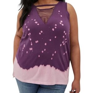 TORRID 2 Purple and Pink slashed neck bleach dye tank top NWT